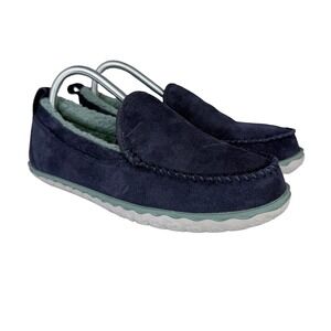 LL Bean Women's Mountain Slippers Moccasin Fleece Lined Navy Suede Size 9